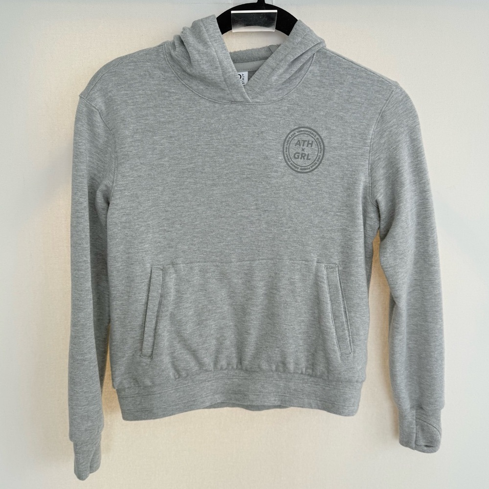 Athleta Girls Super Cozy Fleece Pullover Sweatshirt in Grey size large/ 12